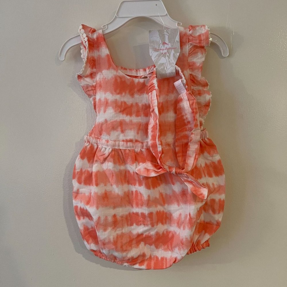 NWT Tommy Bahama Kids Baby Dress One Piece Pink White Tie Dye Ruffles Headband